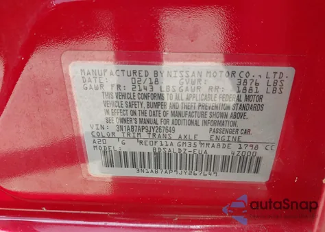 2018 Nissan Sentra Sv z USA, uszkodzony, nr VIN 3N1AB7AP9JY267649